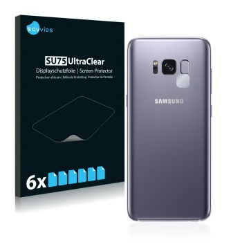Parte frontal de un envase de producto con el logotipo de la marca Savvies. Al lado se muestra el dispositivo Samsung Galaxy S
