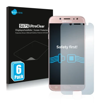 Parte frontal de un envase de producto con el logotipo de la marca Savvies. Al lado se muestra el dispositivo Samsung Galaxy J