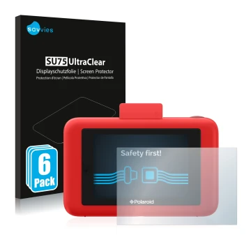 Parte frontal de un envase de producto con el logotipo de la marca Savvies. Al lado se muestra el dispositivo Polaroid Snap To