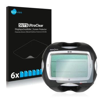 Parte frontal de un envase de producto con el logotipo de la marca Savvies. Al lado se muestra el dispositivo Mares Nemo Wide 