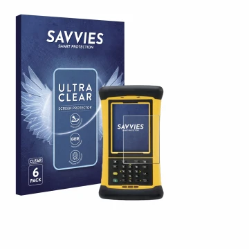 Parte frontal de un envase de producto con el logotipo de la marca Savvies. Al lado se muestra el dispositivo Trimble Nomad 10