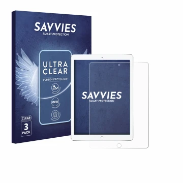 Parte frontal de un envase de producto con el logotipo de la marca Savvies. Al lado se muestra el dispositivo Apple iPad Pro 1