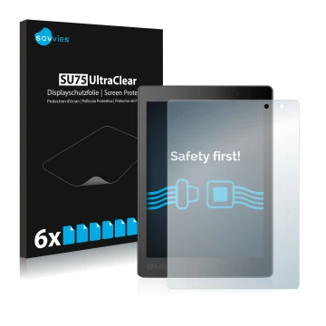 Parte frontal de un envase de producto con el logotipo de la marca Savvies. Al lado se muestra el dispositivo Kobo Aura One co