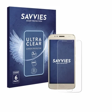 Parte frontal de un envase de producto con el logotipo de la marca Savvies. Al lado se muestra el dispositivo Motorola Moto G5