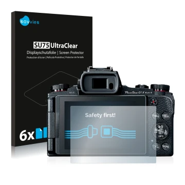 Parte frontal de un envase de producto con el logotipo de la marca Savvies. Al lado se muestra el dispositivo Canon PowerShot 