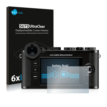 Parte frontal de un envase de producto con el logotipo de la marca Savvies. Al lado se muestra el dispositivo Leica CL con su 