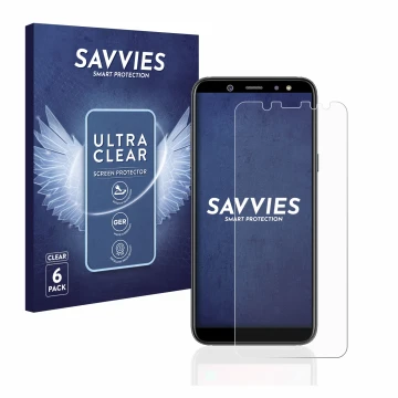Parte frontal de un envase de producto con el logotipo de la marca Savvies. Al lado se muestra el dispositivo Samsung Galaxy A