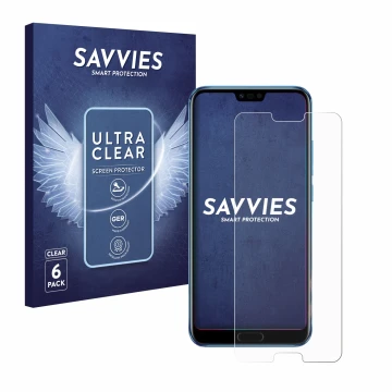 Parte frontal de un envase de producto con el logotipo de la marca Savvies. Al lado se muestra el dispositivo Honor 10 con su 