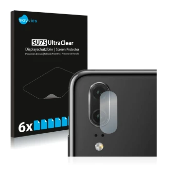 Parte frontal de un envase de producto con el logotipo de la marca Savvies. Al lado se muestra el dispositivo Huawei P20 (SÓLO