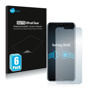 Parte frontal de un envase de producto con el logotipo de la marca Savvies. Al lado se muestra el dispositivo Honor Play con s