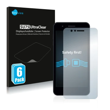 Parte frontal de un envase de producto con el logotipo de la marca Savvies. Al lado se muestra el dispositivo LG K9 con su pro