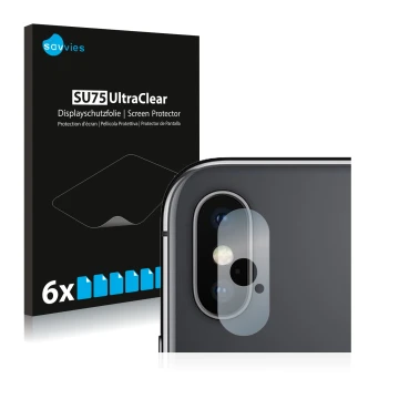 Parte frontal de un envase de producto con el logotipo de la marca Savvies. Al lado se muestra el dispositivo Apple iPhone Xs 