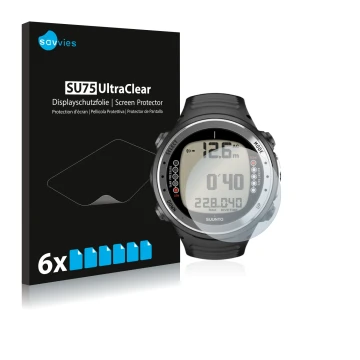 Parte frontal de un envase de producto con el logotipo de la marca Savvies. Al lado se muestra el dispositivo Suunto D4I con s