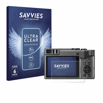 Parte frontal de un envase de producto con el logotipo de la marca Savvies. Al lado se muestra el dispositivo Panasonic Lumix 