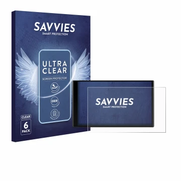 Parte frontal de un envase de producto con el logotipo de la marca Savvies. Al lado se muestra el dispositivo Garmin DriveTrac