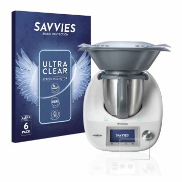 Parte frontal de un envase de producto con el logotipo de la marca Savvies. Al lado se muestra el dispositivo Vorwerk Bimby TM