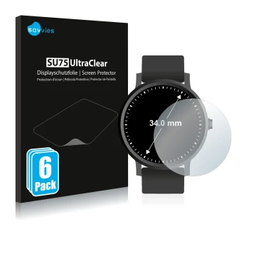 Parte frontal de un envase de producto con el logotipo de la marca Savvies. Al lado se muestra el dispositivo Circular Display