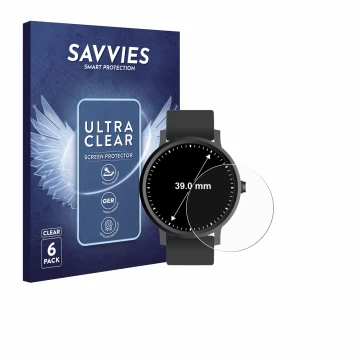 Parte frontal de un envase de producto con el logotipo de la marca Savvies. Al lado se muestra el dispositivo Circular Display