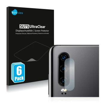 Parte frontal de un envase de producto con el logotipo de la marca Savvies. Al lado se muestra el dispositivo Huawei P30 (SÓLO