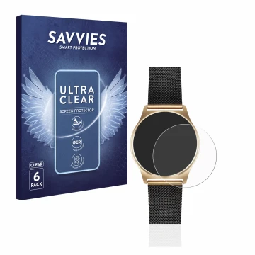 Parte frontal de un envase de producto con el logotipo de la marca Savvies. Al lado se muestra el dispositivo Xlyne X-Watch Jo