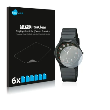 Parte frontal de un envase de producto con el logotipo de la marca Savvies. Al lado se muestra el dispositivo Casio Unisex MQ-