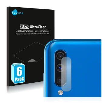 Parte frontal de un envase de producto con el logotipo de la marca Savvies. Al lado se muestra el dispositivo Samsung Galaxy A