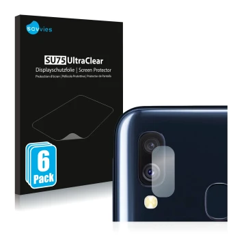 Parte frontal de un envase de producto con el logotipo de la marca Savvies. Al lado se muestra el dispositivo Samsung Galaxy A