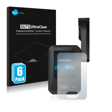 Parte frontal de un envase de producto con el logotipo de la marca Savvies. Al lado se muestra el dispositivo Flyer Display D0