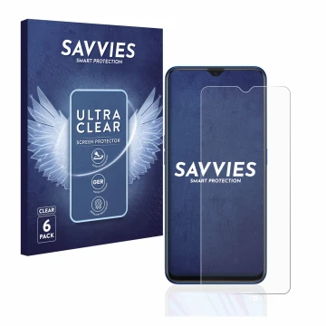 Parte frontal de un envase de producto con el logotipo de la marca Savvies. Al lado se muestra el dispositivo Oppo A9 2020 con