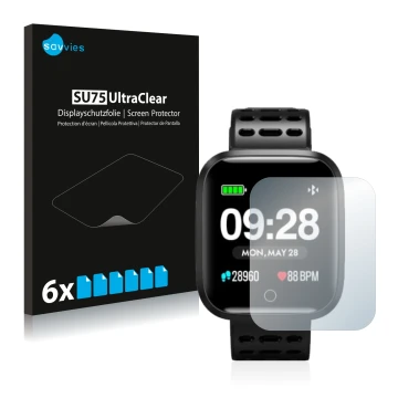 Parte frontal de un envase de producto con el logotipo de la marca Savvies. Al lado se muestra el dispositivo Lenovo E1 con su