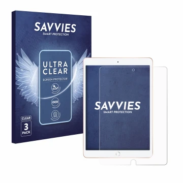Parte frontal de un envase de producto con el logotipo de la marca Savvies. Al lado se muestra el dispositivo Apple iPad 10.2