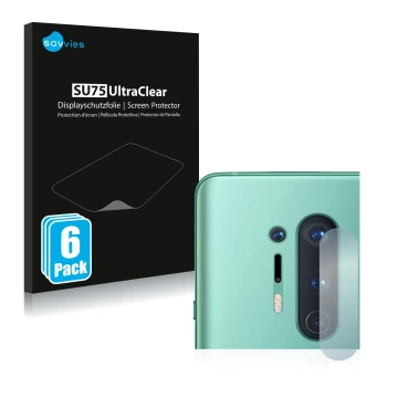 Parte frontal de un envase de producto con el logotipo de la marca Savvies. Al lado se muestra el dispositivo OnePlus 8 Pro (S