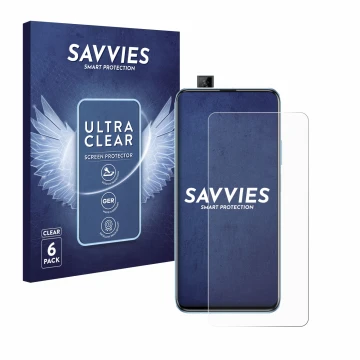 Parte frontal de un envase de producto con el logotipo de la marca Savvies. Al lado se muestra el dispositivo Huawei P smart P