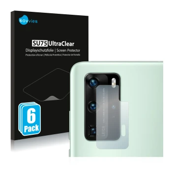 Parte frontal de un envase de producto con el logotipo de la marca Savvies. Al lado se muestra el dispositivo Huawei P40 Pro (