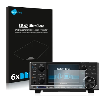 Parte frontal de un envase de producto con el logotipo de la marca Savvies. Al lado se muestra el dispositivo Icom IC-R8600 co