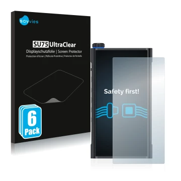 Parte frontal de un envase de producto con el logotipo de la marca Savvies. Al lado se muestra el dispositivo FiiO M15 con su 