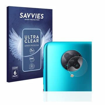 Parte frontal de un envase de producto con el logotipo de la marca Savvies. Al lado se muestra el dispositivo Xiaomi Poco F2 P
