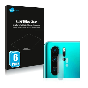 Parte frontal de un envase de producto con el logotipo de la marca Savvies. Al lado se muestra el dispositivo Huawei P30 Pro N