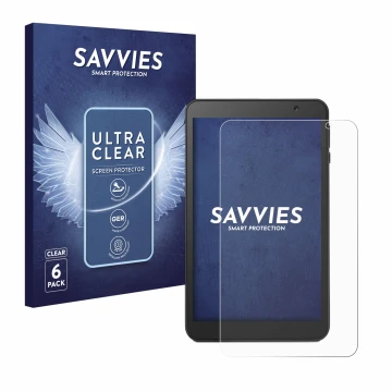 Parte frontal de un envase de producto con el logotipo de la marca Savvies. Al lado se muestra el dispositivo Vankyo MatrixPad