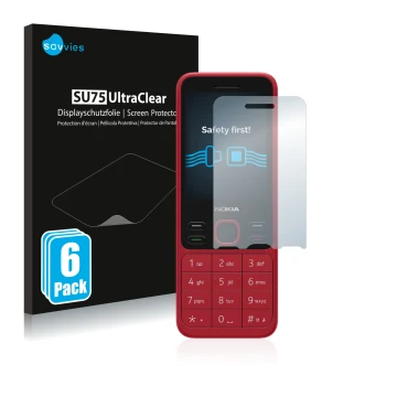 Parte frontal de un envase de producto con el logotipo de la marca Savvies. Al lado se muestra el dispositivo Nokia 150 2020 c
