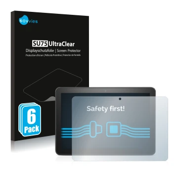 Parte frontal de un envase de producto con el logotipo de la marca Savvies. Al lado se muestra el dispositivo Amazon Fire HD 8