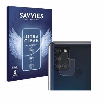 Parte frontal de un envase de producto con el logotipo de la marca Savvies. Al lado se muestra el dispositivo Samsung Galaxy A