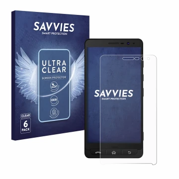 Parte frontal de un envase de producto con el logotipo de la marca Savvies. Al lado se muestra el dispositivo Beafon M5 con su