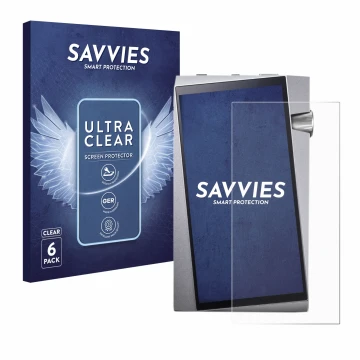 Parte frontal de un envase de producto con el logotipo de la marca Savvies. Al lado se muestra el dispositivo Astell&Kern A&no