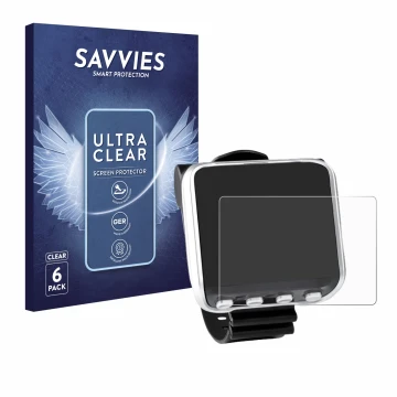 Parte frontal de un envase de producto con el logotipo de la marca Savvies. Al lado se muestra el dispositivo Mares Genius con