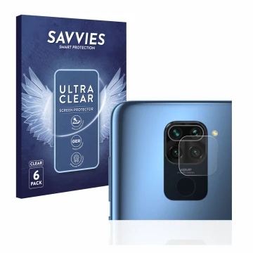 Parte frontal de un envase de producto con el logotipo de la marca Savvies. Al lado se muestra el dispositivo Xiaomi Redmi Not