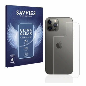 Parte frontal de un envase de producto con el logotipo de la marca Savvies. Al lado se muestra el dispositivo Apple iPhone 12 