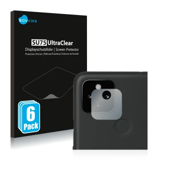 Parte frontal de un envase de producto con el logotipo de la marca Savvies. Al lado se muestra el dispositivo Google Pixel 4a 