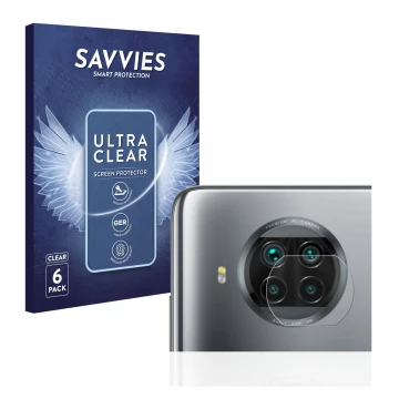 Parte frontal de un envase de producto con el logotipo de la marca Savvies. Al lado se muestra el dispositivo Xiaomi Mi 10T Li