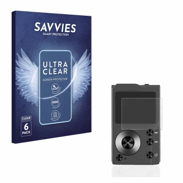 Parte frontal de un envase de producto con el logotipo de la marca Savvies. Al lado se muestra el dispositivo Surfans F20 con 